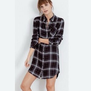 Rails Bianca Shirt Dress Black White Plaid Long Sleeve Button Front Size XS